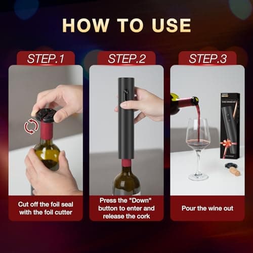 BABONIR Electric Wine Opener, Automatic Corkscrew with Foil Cutter, One-Button Operation for Effortless Cork Removal, Perfect Wine Gift for Wine Lovers, Thanksgiving, Christmas, Party & Home - Thumbnail 5