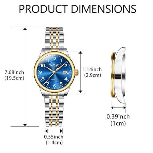 Taxau Watch Women Luxury Fashion Silver and Gold Two Tone Stainless Steel Watches for Women Blue Small Face Waterproof Women's Watches with Date Classic Dress Analog Quartz Ladies Watch Reloj Mujer - Thumbnail 2