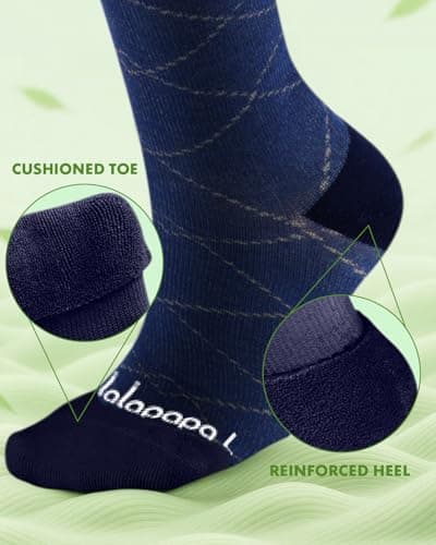 Lalapapa Bamboo Viscose Compression Socks for Women Men - 2 Pairs 15-20mmHg Knee High Graduated Compression Socks for Women Men Cute Breathable for Nurse Pregnancy Travel, Linear Geometric, 2XL - Thumbnail 4