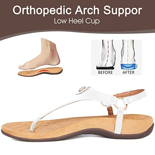 Athlefit Women's Comfortable Orthopedic Sandals Thong Dressy T-Strap Orthotic Casual Summer Arch Support White Sandals size 5.5 - Thumbnail 3