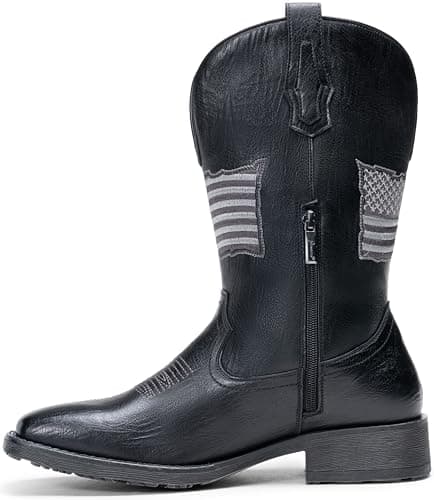 Jousen Cowboy Boots for Men with Flag Embroidery Square Toe Boots for Men Classic (AMY8423 black 11) - Thumbnail 4