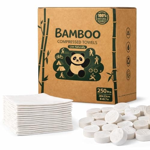 Bamboo Compressed Towels – 250-Pack, Biodegradable Toilet Paper Tablets & Portable Expandable Wipes for Travel, Camping, Backpacking & Outdoor Hygiene, White - Image 1