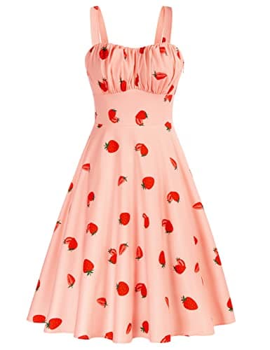 Belle Poque Pink Strawberry Dress for Women Vintage Cocktail Party Dresses 2026 Spring A-Line Midi Sun Dresses X-Large - Image 1