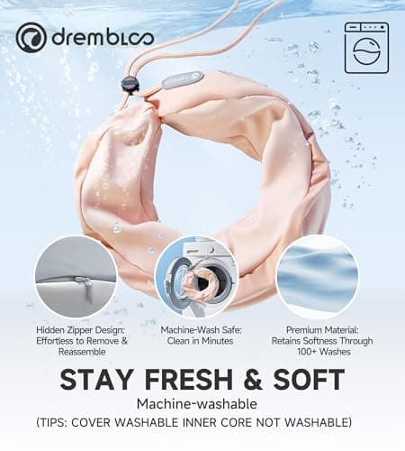drembloo Neck Pillow Airplane, CertiPUR-US® BASF Memory Foam Cooling Travel Pillows for Sleeping, Adjustable Flight Sleep Pillow with Comfortable Breathable Cover, Portable Plane Accessories - Thumbnail 4