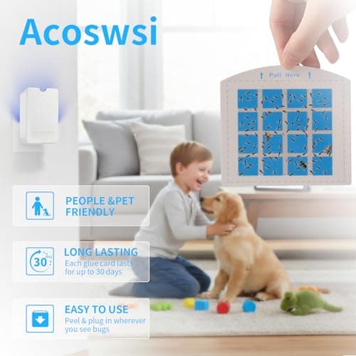 Acoswsi Indoor Fly Trap Plug in, Flying Insect Trap with Blue UV Light, Fruit Fly & Gnat Trap for Indoors, Mess-Free Bug Catcher for Home, 1 Device + 5 Refill Glue Cards - Thumbnail 5