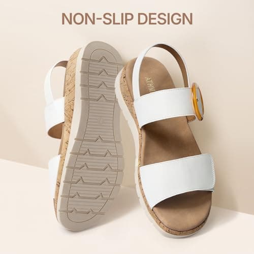 ATHMILE Women's Sandals Orthopedic Arch Support Platform Sandals for Women Adjustable Straps for Narrow & Wide Feet Comfort Walking Shoes for Travel Work Vacation & Everyday Casual Wear White Size 9 - Thumbnail 6