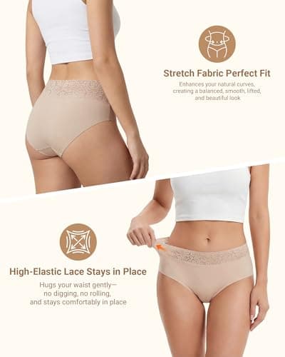 Cevapro Seamless Underwear for Women, Soft Breathable Lace Briefs, Invisible Laser Cut Panties for Women Daily Wear 5 Pack (US, Alpha, Small, Regular, Regular, Multicolor 5) - Thumbnail 5