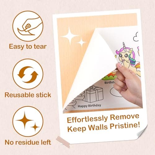 YPLUS Children Drawing Roll, Coloring Paper Roll for Kids, 120 x 11.8 Inch Sticky DIY Painting Drawing Paper Rolls for Toddler, Kids' Gift, Party Activities, Wall Coloring Paper Stickers - Unicorn - Thumbnail 3