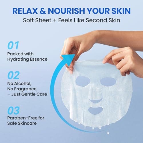 Liyawudo Centella hydrating face masks Set (9 Pack) – Hydrating Face Masks with Green Tea, Sakura & Charcoal | Moisturizing Facial Masks for Women | Sensitive & All Skin Types - Thumbnail 4