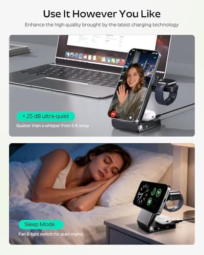 Doge&Vollar 25W Qi2.2 Fast Charging Magnetic Wireless Charger, 3-in-1 Foldable Charging Station with TEC Semiconductor Cooling & Quiet Fan, Aluminum Alloy Stand for iPhone/Apple Watch/AirPods - Thumbnail 5