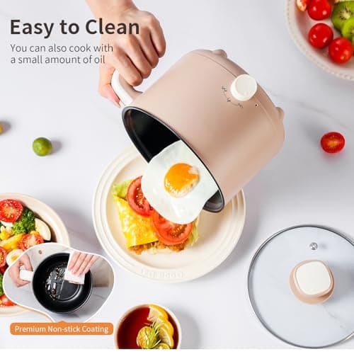 KERZION Hot Pot Electric 1.5L, Portable Ramen Non-Stick Cooker for Noodles, Soup, Oatmeal, Ramen Pot with Boil Dry Protection for Dorm, Office, Travel - Thumbnail 5