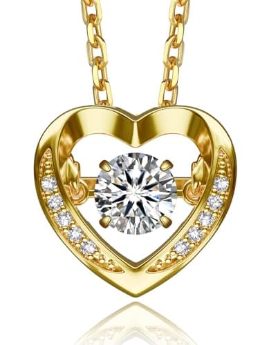 MomentWish Dancing Heart Necklace for Women, 0.5 Dancing Moissanite Necklace for Her, Gold Plated 925 Sterling Silver Pendant Anniversary Birthday Christmas Gift for Wife Mom Girlfriend-Heart - Image 1