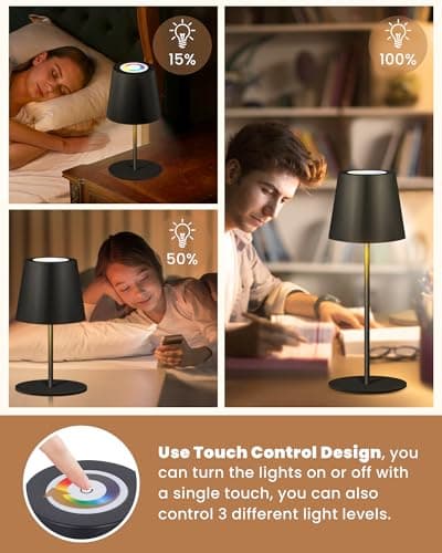 JCHPZR 2 Pack Cordless RGB Table Lamp,Wireless Bottle Lamp,3 Level Dimming & RGB Cycle LED Portable Desk lamp,5000mAh Rechargeable Battery,Waterproof Outdoor,for Bedroom/Bars/Camping(Black) - Thumbnail 5