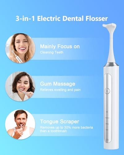 Rechargeable Electric Flosser for Teeth, 4-Speed Power Dental Flosser with 60 Refill Heads & Tongue Cleaner, IPX7 Waterproof,Gentle Gum Care for Adults and Kids, Water Flosser Alternative - Thumbnail 3