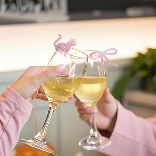 20 Pcs Bow Wine Glass Markers Cat Drink Charms, Pink Bowknot Drink Tag, Coquette Birthday Wedding Bachelorette Tasting Party Decoration - Thumbnail 6