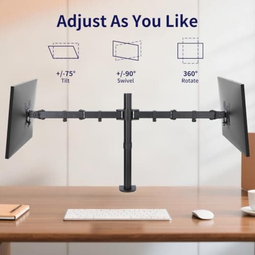 Livotica Dual Monitor Mount, Fully Adjustable Dual Monitor Stand for 13"-27" Screens, Holds Up to 22lbs Per Arm with C-Clamp & Grommet Base - Thumbnail 2