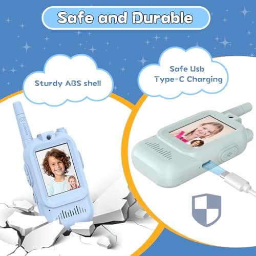 Walkie Talkies for Kids Pack of 2, Rechargeable Long Range Two Way Radios Toys for Boys Girls Age 3-5, Outdoor Adventure Camping Hiking, Birthday with Pink Blue Design - Thumbnail 4