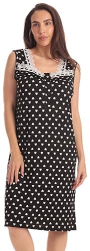 Dreamcrest Women's Sleeveless Henley Nightgown, Soft Stretch Sleep Dress with Lace Trim, Black, X-Large - Image 1