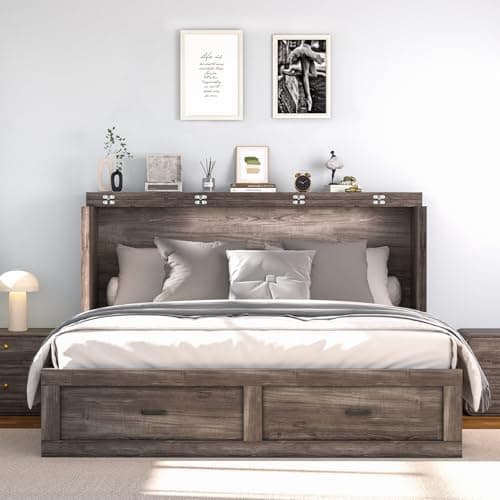 janiry Queen Size Murphy Bed with Charging Station，Murphy Bed Cabinets with Foldable Panel for Small Spaces or Bedroom,Office,Grey - Thumbnail 2