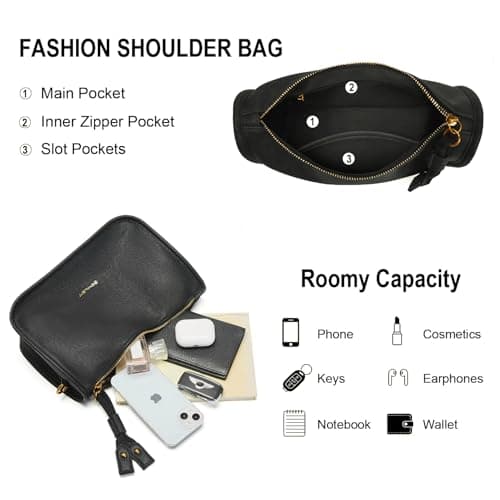 Pemilen Shoulder Bag Handbag for Women, Small, Black - Thumbnail 5