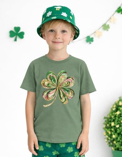 SANIXJOO Kids St Patrick’s Day Lucky Clover T-Shirt Retro Round Neck Baby Boy Summer Tee Top Girls Cute Patrick Gift Clothes(Green,2-3T) - Thumbnail 2
