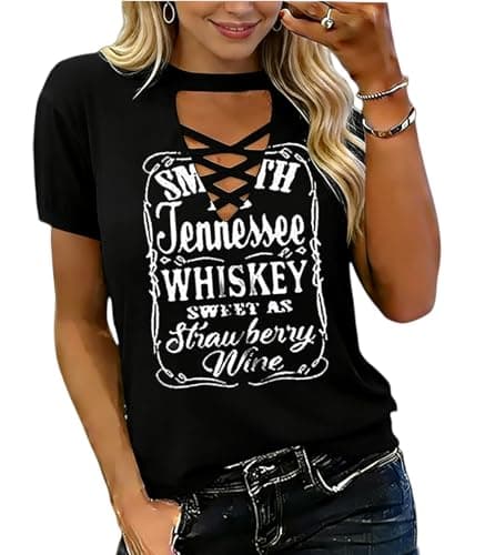 Smooth As Tennessee Sweet As Strawberry Shirt Womens Summer Sexy V-Neck T Shirts Country Music Short Sleeve Tops Blouse(Black3,XL) - Image 1