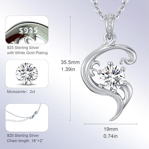 Sebina 2 Carat Moissanite Necklaces for Women 925 Sterling Silver Pendant Necklace,Anniversary Present or Valentine Christmas Mothers Day Birthday Jewelry Gifts for Mom Wife Her Girlfriend - Thumbnail 6