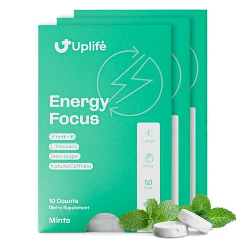 UPLIFE Focus & Energy Mints - 30 Count – Fast-Acting 40 mg Caffeine Gum with 80 mg L-Theanine & B12 – Sugar-Free & 100% Vegan – Caffeine Mints for Natural Energy Boost & Freshness