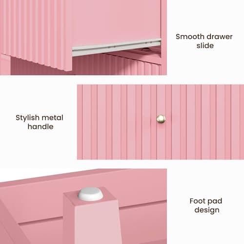 RoyalCraft Pink Fluted Nightstand Set of 2, Colorful Nightstand with 2 Drawers, Modern Wooden End Table with Storage for Small Spaces, Side Table for Bedroom, Couch, Home Office - Thumbnail 5