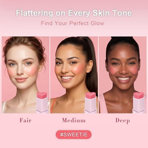 Blush Stick, Cream Blush for Cheeks & Lips, Easy to Blend, Heart-Shaped Soft Shimmer Finish, Natural Dewy Glow, Buildable Color, Long-Lasting, Travel-Friendly, SWEETIE, 0.25 oz - Thumbnail 4