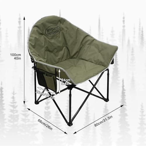 MYDAYS OUTDOOR Oversized Camping Chair, Portable Folding Moon Chair with Side Pocket, Heavy Duty Outdoor Chair for Camping, 400lbs Support (Green) - Thumbnail 3