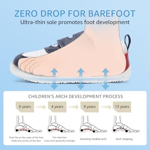 STQ KIDS Toddler Wide Toe Box Shoes Boys Barefoot Shoe Kid First Walking Tennis Sneakers Comfortable Non-Slip Zero Drop Running Shoes Outdoor Activities School Navy Red Toddler Size 5 - Thumbnail 5