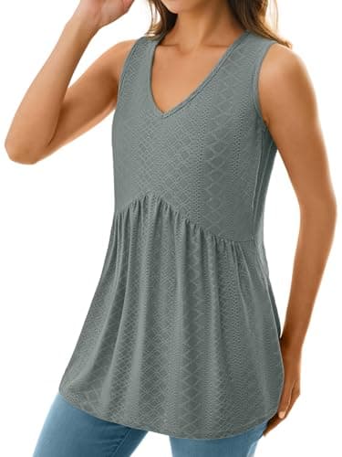 GKBK Womens Tank Tops 2026 Flowy Peplum Babydoll Tops for Women Dressy V Neck Sleeveless Tank Tops Spring Summer Fashion Outfits Trendy Gray Green - Thumbnail 3
