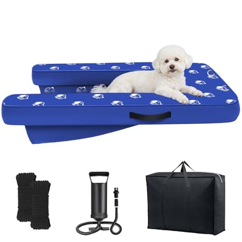 Inflatable Dock Platform, Medium Dog Boat Ramp Floating Non-Slip Oxford and PVC with Small Water Ramp for Dogs Pool, Dock, Lake with Traction Rope, Manual Air Pump (3ft x 2ft x 4in) M02 - Image 1