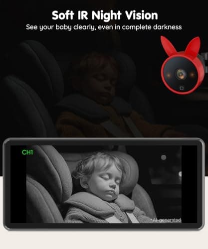 Babyvue BV3 PRO Baby Car Camera for 2 Kids - 7.2" Large HD Display Dual Channel Baby Monitor, 1080P IR Night Vision Car Seat Camera, Easy Install Rear-Facing View – Ideal for Kids and Pet Safety - Thumbnail 3