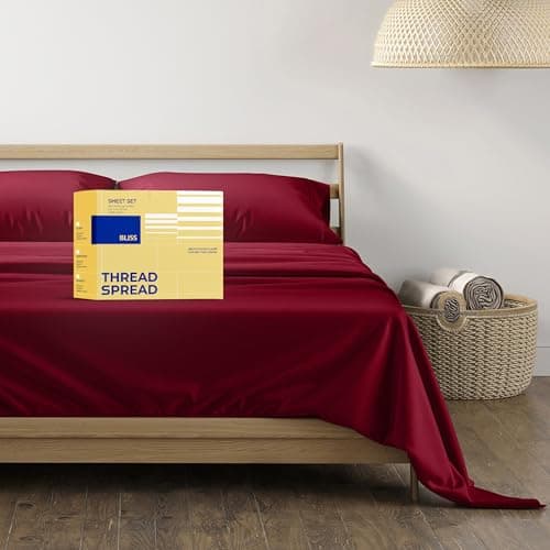 THREAD SPREAD Egyptian Cotton Sheets King Size - 600 Series Bliss Collection Sheets King Luxury Sheet King Size (4 PC, Burgundy), 16" Deep Pocket, Soft, Cooling Sateen Hotel Bed Sheet Sets - Image 1