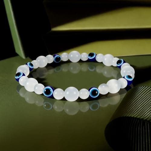 Cicy Bell Evil Eye Bracelets for Women Natural Cat's Eye Gemstone Stretch Elastic Healing Bracelet for Women Lucky Birthday Gifts - Thumbnail 5