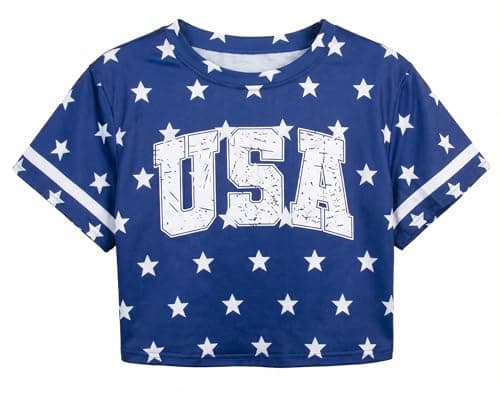 USA Crop Tops 4th of July Shirts Women 250th Anniversary USA Shirt Patriotic Tshirts American Flag and Star Tee - Image 1