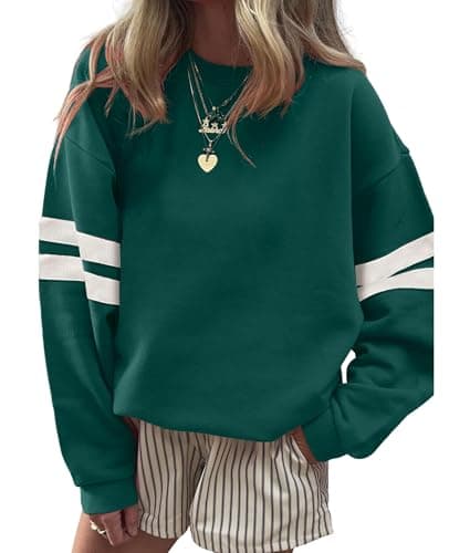 KevaMolly Women Varsity Striped Drop Shoulder Sweatshirt Green XXL