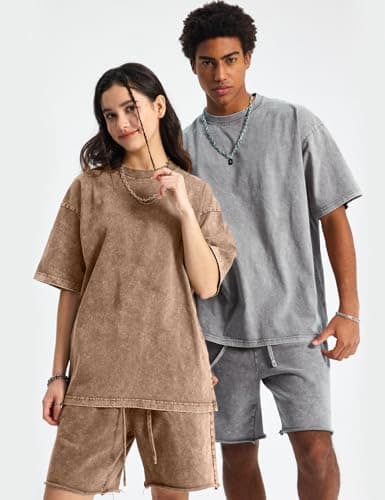 Yimoon Oversized Tshirts for Women Acid Wash Cotton Tee Shirts Baggy Boyfriend Vintage Streetwear Tops(Greykhakibeige-S) - Thumbnail 3