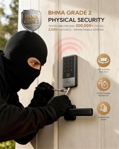 DREAME Wi-Fi Smart Door Lock for Front Door A10, Matter Over Thread, Works with Apple Home, Alexa, Google, AI Fingerprint Keyless Deadbolt Set, Geofencing Auto Unlock, BHMA Grade 2, IP65 Waterproof - Thumbnail 3