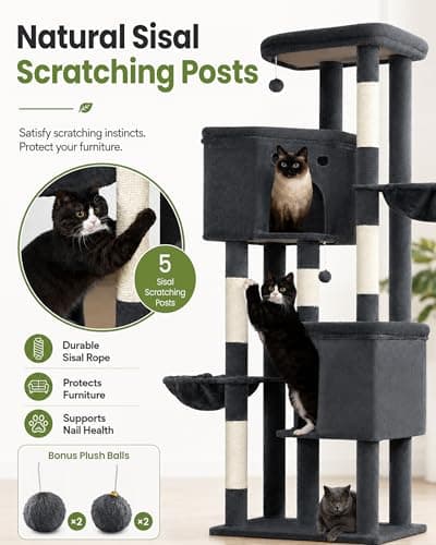 Extra Large Cat Tree, 84 Inch XXL Giant Cat Tower for Indoor Cats Large Adult 20lb+, Multi-Level Cat Climbing Condo with 5 Scratching Posts, 3 Wide Platform Perches, 2 Baskets, 2 Cat Caves - Thumbnail 6