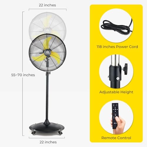 FUGOO 30'' Oscillating Pedestal Fan With Remote Control,BLDC Motor, Large Air Flow range From 3200CFM to 8800CFM, 4-Speed Heavy Duty Industrial Fans for Factory, Commercial, Garage, Warehouse,Shop - Thumbnail 2