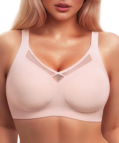 Jelly Strips V Mesh Wireless Bras for Women Comfortable Seamless Bra Full Coverage Supportive Bralettes No Underwire Soft Womens Bras Pink 36C - Image 1