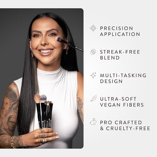 BK BEAUTY - NIKKI LA ROSE N14 PETITE PRECISION CONCEALER BRUSH - Multi-Tasking Tapered Makeup Brush for Under-Eye, Concealer, Powder, & Small Areas - Thumbnail 5