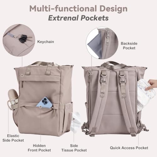 Allovely Diaper Bag with Changing Pad, Featherlight Baby Bag Backpack, Multi-Function Travel Diaper Bag Backpack with Fast-Access Back Zipper (Grayish Brown) - Thumbnail 3
