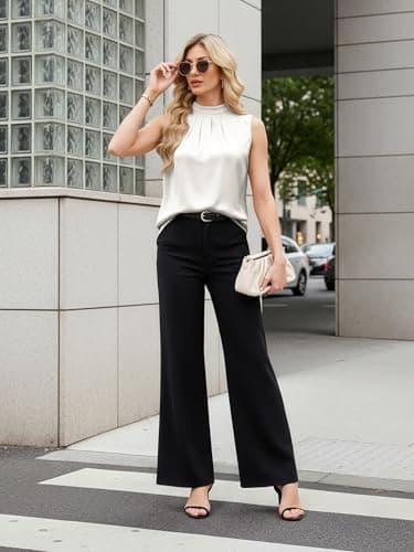 Funlingo Satin Blouses for Women Silk Tank Tops Dressy Casual Business Work Shirts Summer Trendy Basic White Camisole Tops 2026 S - Thumbnail 6