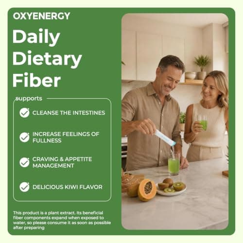 OxyEnergy Psyllium Husk Powder, Fiber Powder Supplement for Gut Health Kiwi Flavored Daily Soluble Bloating Relief & Digestive, Vegan, Gluten-Free, Non-GMO Plant-Based, 30 Packets - Thumbnail 6