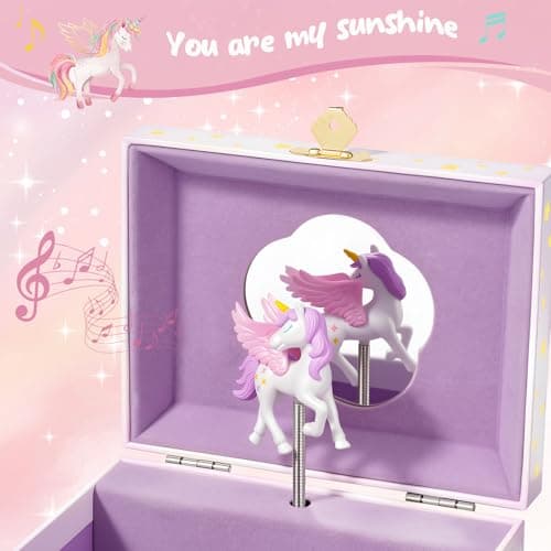 ProCase Unicorn Jewelry Box for Girls, Kids Musical Jewelry Boxes with Spinning Unicorn Doll, Birthday Gifts for Little Girls Children Toddler Ages 3 4 5 6 7 8 -Pink (Box Only) - Thumbnail 2