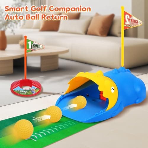 PINKPEACH Toddler Golf Set, 3-8 Kids Set with Automatic Ball Return, Mat, Glow Balls, Balls, 3 Clubs & Tees, Indoor & Outdoor Sports Game Toys for 3 4 5 6 7 8 Years Old Boys Girls - Thumbnail 6